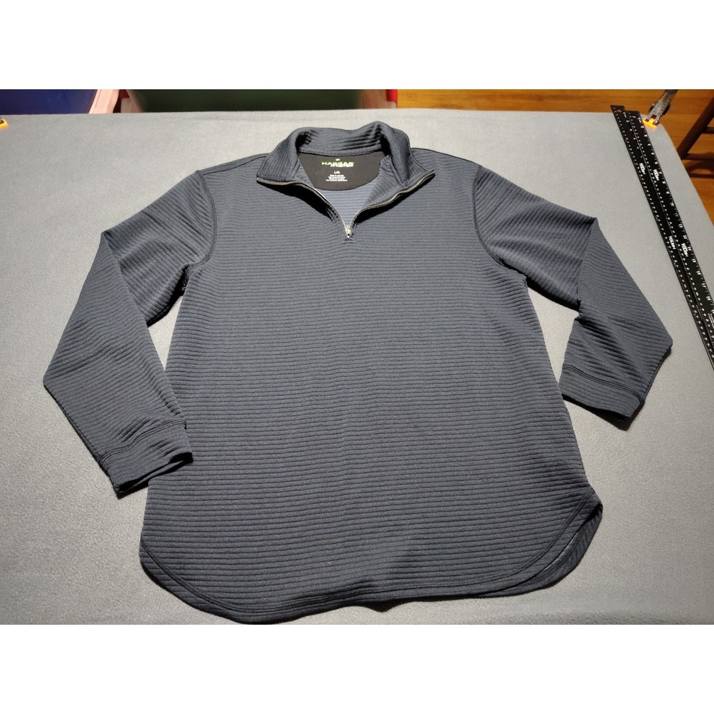 Haggar Pullover Men L Navy Ribbed 1/4 Zip Outdoor Golf Hiking Long Sleeve Stretc